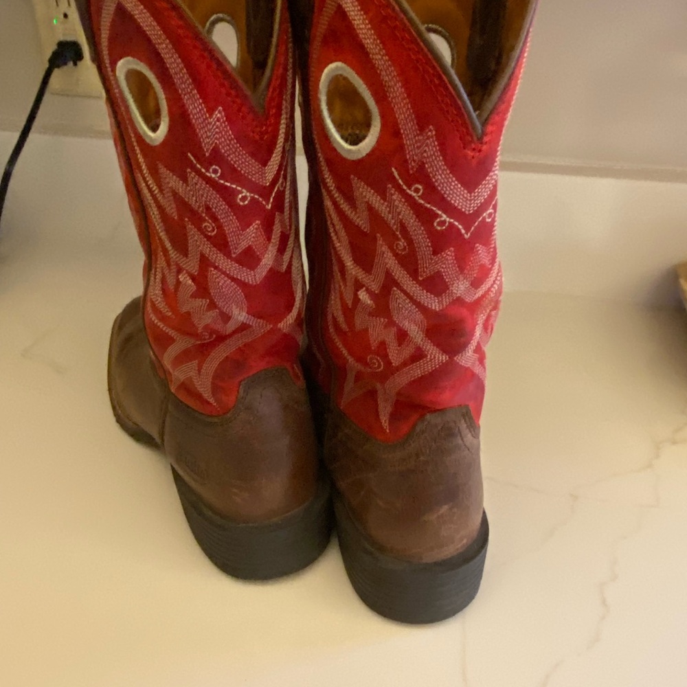 Justin Boots Red and Brown Western Boots - Picture 3 of 9